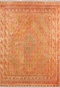 Ethnic Orange and Yellow Washable Area Rug