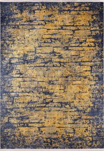 Lofto Modern Navy Blue Gold Detailed Washable Carpet