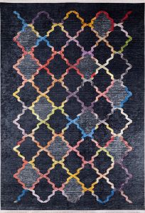 Modern Black and Multi Color Washable Carpet