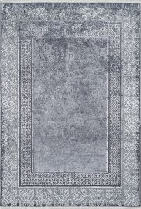 Modern and Bordered Grey/Anthracite Base Washable Rug