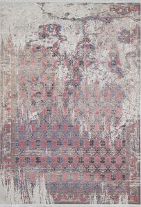 Antique Pattern Cream Background Vermilion - Blue Color Washable Living Room Rug 