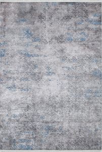 Blue-Anthracite Antique Avangarde Washable Living Room Rug 