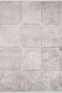 Modern Cream Color Orange Cross-Stitch Detailed Washable Living Room Rug 