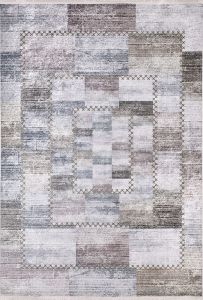 Lofto Gray Patchwork Green Brown Washable Rug