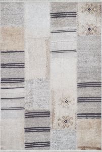 Patchwork Cream Washable Living Room Rug 