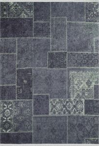 Patchwork Grey Washable Living Room Rug 