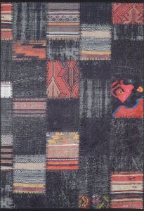 Patchwork Black Washable Living Room Rug 