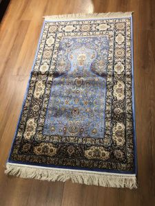 QUM Silk Prayer Rug  - 125x80 - Blue Throw Rugs