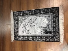 SILK Prayer Rug Whirling Dervish - 50x70 - Black & White Area Rugs