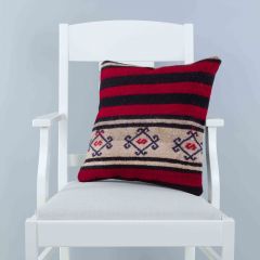 Traditional Pattern Hand Woven Pillow - 45x45 - Colorful Decorative Pillows & Blankets, Wool Decorative Pillows & Blankets