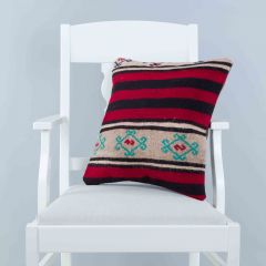 Modern Classical Rug Patterned Hand Woven Cushion   - 45x45 - Colorful Pillows, Wool Pillows