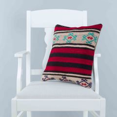 Traditional Pattern Hand Woven Pillow - 45x45 - Colorful Decorative Pillows & Blankets, Wool Decorative Pillows & Blankets