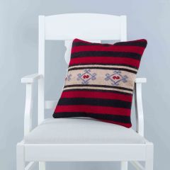 Modern Classical Rug Patterned Hand Woven Cushion   - 45x45 - Colorful Pillows, Wool Pillows