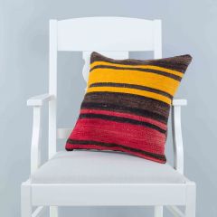 Modern Classical Rug Patterned Hand Woven Cushion   - 45x45 - Colorful Pillows, Wool Pillows