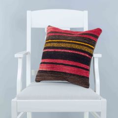 Modern Classical Rug Patterned Hand Woven Cushion   - 45x45 - Colorful Pillows, Wool Pillows