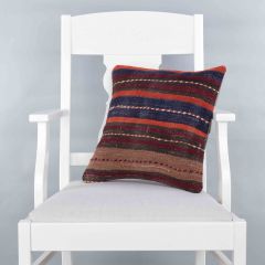 Modern Classical Rug Patterned Hand Woven Cushion   - 40x40 - Colorful Pillows, Wool Pillows