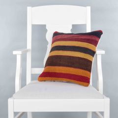 Modern Classical Rug Patterned Hand Woven Cushion   - 40x40 - Colorful Pillows, Wool Pillows