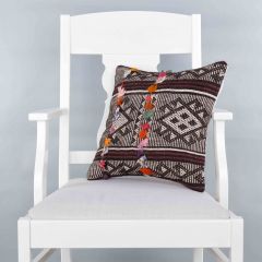 Modern Classical Rug Patterned Hand Woven Cushion   - 40x40 - Colorful Pillows, Wool Pillows