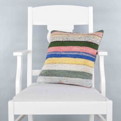 Modern Classical Rug Patterned Hand Woven Cushion   - 40x40 - Colorful Pillows, Wool Pillows