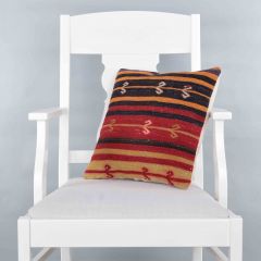Modern Classical Rug Patterned Hand Woven Cushion   - 40x40 - Colorful Pillows, Wool Pillows
