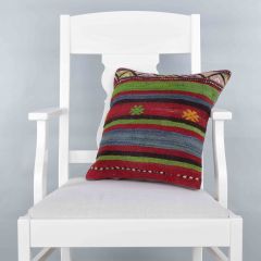 Modern Classical Rug Patterned Hand Woven Cushion   - 40x40 - Colorful Pillows, Wool Pillows