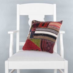 Modern Classical Rug Patterned Hand Woven Cushion   - 40x40 - Colorful Pillows, Wool Pillows