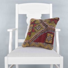 Modern Classical Rug Patterned Hand Woven Cushion   - 40x40 - Colorful Pillows, Wool Pillows