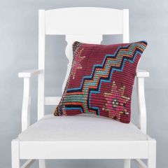 Modern Classical Rug Patterned Hand Woven Cushion   - 40x40 - Colorful Pillows, Wool Pillows