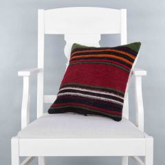 Modern Classical Rug Patterned Hand Woven Cushion   - 40x40 - Colorful Pillows, Wool Pillows