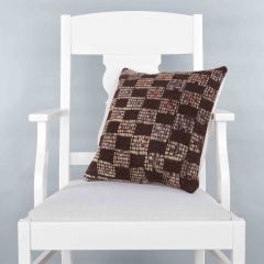 Modern Classical Rug Patterned Hand Woven Cushion   - 40x40 - Brown Pillows, Wool Pillows