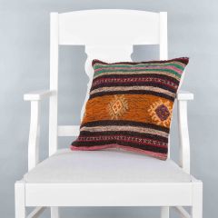 Modern Classical Rug Patterned Hand Woven Cushion   - 40x40 - Colorful Pillows, Wool Pillows