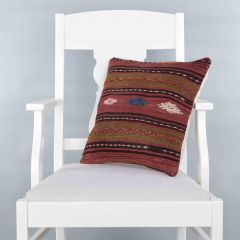 Modern Classical Rug Patterned Hand Woven Cushion   - 40x40 - Colorful Pillows, Wool Pillows