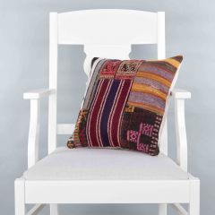 Modern Classical Rug Patterned Hand Woven Cushion   - 40x40 - Colorful Pillows, Wool Pillows