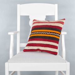 Modern Classical Rug Patterned Hand Woven Cushion   - 40x40 - Colorful Pillows, Wool Pillows