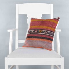 Modern Classical Rug Patterned Hand Woven Cushion   - 40x40 - Colorful Pillows, Wool Pillows