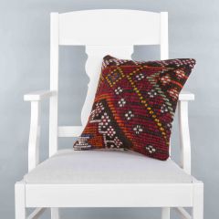 Modern Classical Rug Patterned Hand Woven Cushion   - 40x40 - Colorful Pillows, Wool Pillows