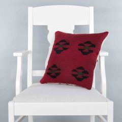Modern Classical Rug Patterned Hand Woven Cushion   - 40x40 - Red Pillows, Wool Pillows