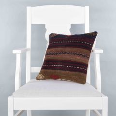 Modern Classical Rug Patterned Hand Woven Cushion   - 40x40 - Colorful Pillows, Wool Pillows