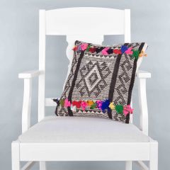 Modern Classical Rug Patterned Hand Woven Cushion   - 40x40 - Black & White Pillows, Wool Pillows