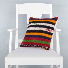 Modern Classical Rug Patterned Hand Woven Cushion   - 40x40 - Colorful Pillows, Wool Pillows