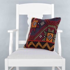 Modern Classical Rug Patterned Hand Woven Cushion - 40x40 - Colorful Pillows, Wool Pillows