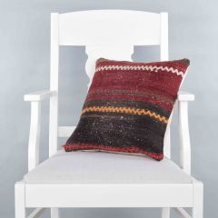 Modern Classical Rug Patterned Hand Woven Cushion - 40x40 - Colorful Pillows, Wool Pillows