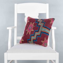 Modern Classical Rug Patterned Hand Woven Cushion - 40x40 - Colorful Pillows, Wool Pillows