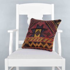 Modern Classical Rug Patterned Hand Woven Cushion - 40x40 - Colorful Pillows, Wool Pillows