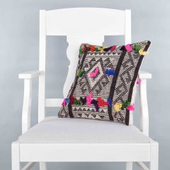 Modern Classical Rug Patterned Hand Woven Cushion - 40x40 - Black & White Pillows, Wool Pillows