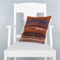 Modern Classical Rug Patterned Hand Woven Cushion - 40x40 - Colorful Pillows, Wool Pillows