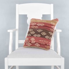 Modern Classical Rug Patterned Hand Woven Cushion - 40x40 - Colorful Pillows, Wool Pillows