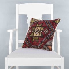 Modern Classical Rug Patterned Hand Woven Cushion - 40x40 - Colorful Pillows, Wool Pillows