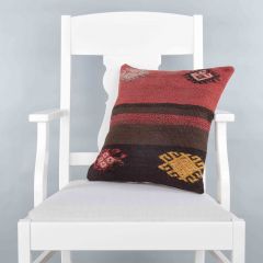 Modern Classical Rug Patterned Hand Woven Cushion - 40x40 - Colorful Pillows, Wool Pillows