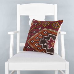 Modern Classical Rug Patterned Hand Woven Cushion - 40x40 - Colorful Pillows, Wool Pillows
